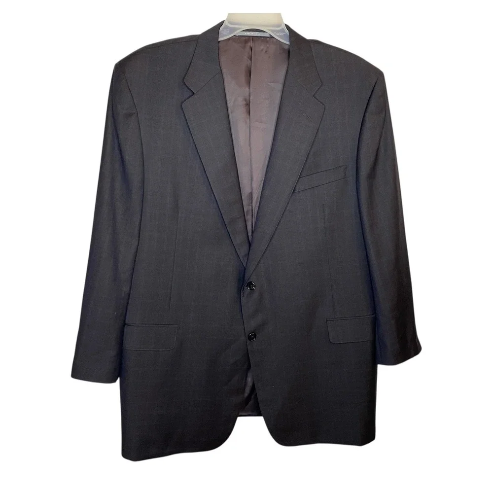Hickey Freeman Worsted Wool Blazer Mens 50 Long Chocolate Brown Windowpane Coat